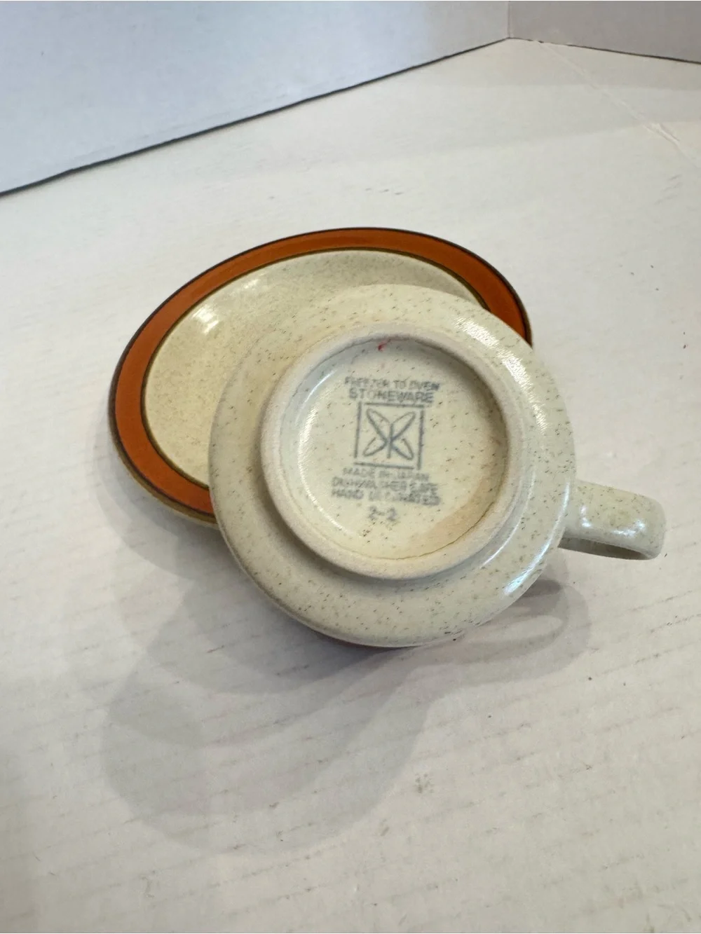 2 Sets of Sears Sahara Orange Flat Cup & Saucer Discontinued Stoneware Japan